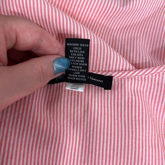 INC International Concepts Floral Embroidery Tie Waist Striped Blouse Top XL - Picture 7 of 10